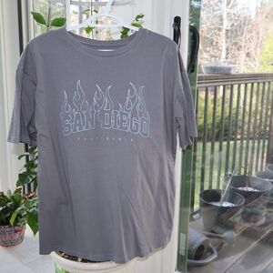 San Diego Flame Graphic Tee - Gray with Light Blue Print